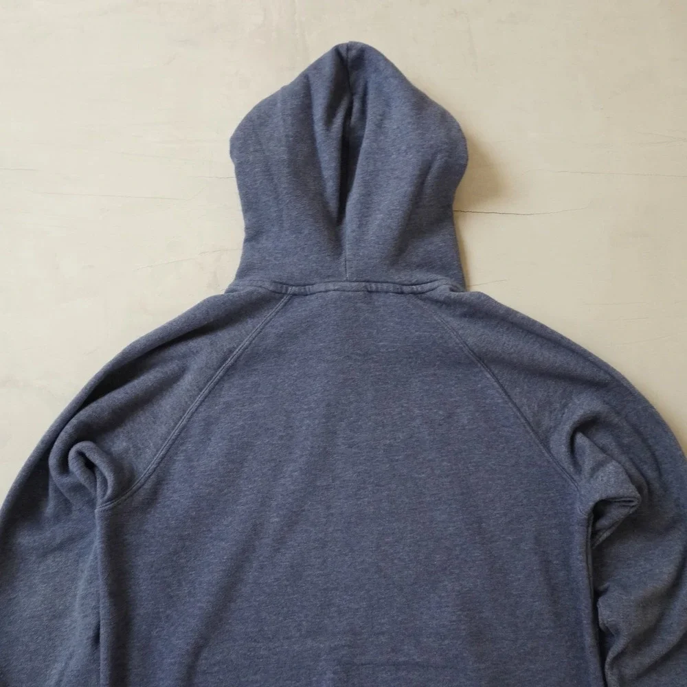 The North Face Mens Navy Blue Heather Logo Pullover Hoodie Small Raglan Sleeve